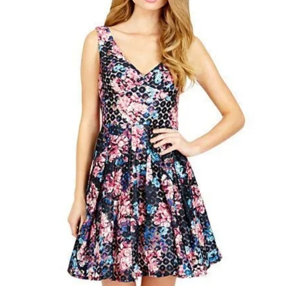 Betsey Johnson Multicolor Floral Dress Women’s Sz 10 Lace Open Back Party